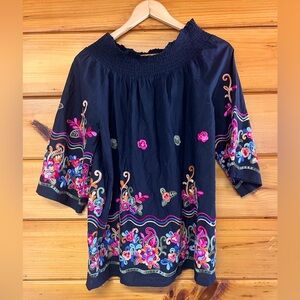 Studio West women's Embroidered off Shoulder Top size L 3/4 Sleeve